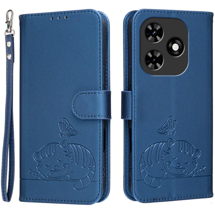 Cat Butterfly Embossed RFID Vegan Leather Phone Case with Strap, For Tecno Pova 7 4G, For Tecno Spark Go 2025 / Infinix Hot 60i, For Tecno Spark 10 Pro Magic, For Tecno Camon 30 Premier 5G, For Tecno Spark 20 Pro+, For Tecno Spark 20 Pro / Infinix Hot ...