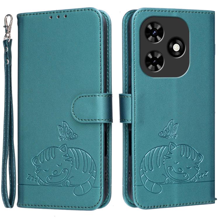Cat Butterfly Embossed RFID Vegan Leather Phone Case with Strap, For Tecno Pova 7 4G, For Tecno Spark Go 2025 / Infinix Hot 60i, For Tecno Spark 10 Pro Magic, For Tecno Camon 30 Premier 5G, For Tecno Spark 20 Pro+, For Tecno Spark 20 Pro / Infinix Hot ...