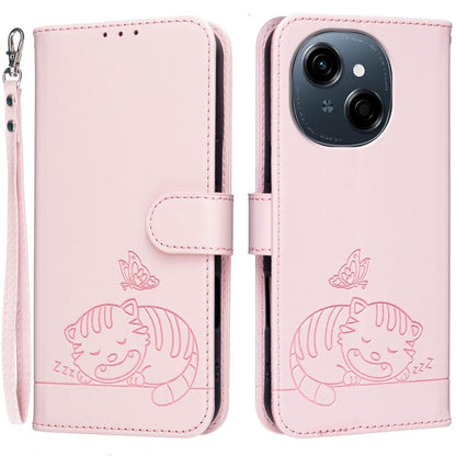 Cat Butterfly Embossed RFID Vegan Leather Phone Case with Strap, For Tecno Pova 7 4G, For Tecno Spark Go 2025 / Infinix Hot 60i, For Tecno Spark 10 Pro Magic, For Tecno Camon 30 Premier 5G, For Tecno Spark 20 Pro+, For Tecno Spark 20 Pro / Infinix Hot ...