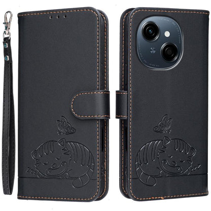 Cat Butterfly Embossed RFID Vegan Leather Phone Case with Strap, For Tecno Pova 7 4G, For Tecno Spark Go 2025 / Infinix Hot 60i, For Tecno Spark 10 Pro Magic, For Tecno Camon 30 Premier 5G, For Tecno Spark 20 Pro+, For Tecno Spark 20 Pro / Infinix Hot ...