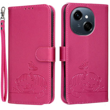 Cat Butterfly Embossed RFID Vegan Leather Phone Case with Strap, For Tecno Pova 7 4G, For Tecno Spark Go 2025 / Infinix Hot 60i, For Tecno Spark 10 Pro Magic, For Tecno Camon 30 Premier 5G, For Tecno Spark 20 Pro+, For Tecno Spark 20 Pro / Infinix Hot ...