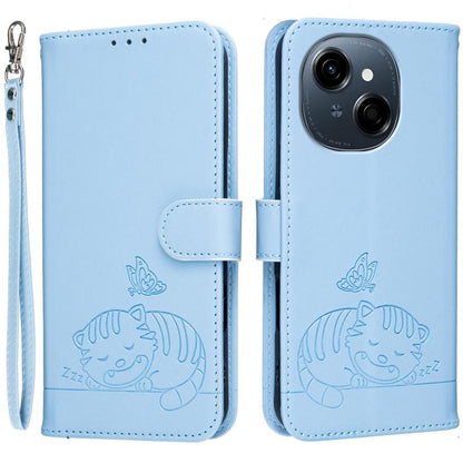 Cat Butterfly Embossed RFID Vegan Leather Phone Case with Strap, For Tecno Pova 7 4G, For Tecno Spark Go 2025 / Infinix Hot 60i, For Tecno Spark 10 Pro Magic, For Tecno Camon 30 Premier 5G, For Tecno Spark 20 Pro+, For Tecno Spark 20 Pro / Infinix Hot ...