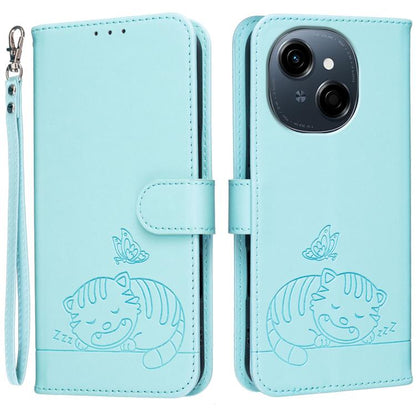 Cat Butterfly Embossed RFID Vegan Leather Phone Case with Strap, For Tecno Pova 7 4G, For Tecno Spark Go 2025 / Infinix Hot 60i, For Tecno Spark 10 Pro Magic, For Tecno Camon 30 Premier 5G, For Tecno Spark 20 Pro+, For Tecno Spark 20 Pro / Infinix Hot ...