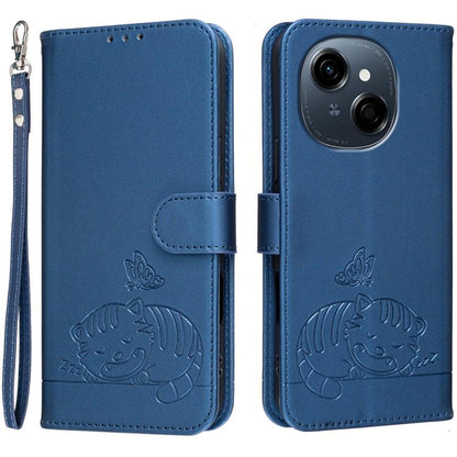 Cat Butterfly Embossed RFID Vegan Leather Phone Case with Strap, For Tecno Pova 7 4G, For Tecno Spark Go 2025 / Infinix Hot 60i, For Tecno Spark 10 Pro Magic, For Tecno Camon 30 Premier 5G, For Tecno Spark 20 Pro+, For Tecno Spark 20 Pro / Infinix Hot ...