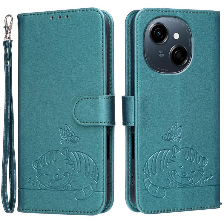 Cat Butterfly Embossed RFID Vegan Leather Phone Case with Strap, For Tecno Pova 7 4G, For Tecno Spark Go 2025 / Infinix Hot 60i, For Tecno Spark 10 Pro Magic, For Tecno Camon 30 Premier 5G, For Tecno Spark 20 Pro+, For Tecno Spark 20 Pro / Infinix Hot ...