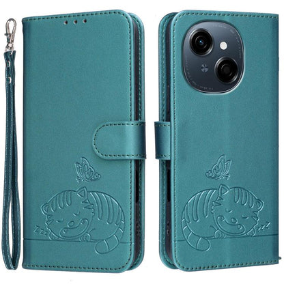 Cat Butterfly Embossed RFID Vegan Leather Phone Case with Strap, For Tecno Pova 7 4G, For Tecno Spark Go 2025 / Infinix Hot 60i, For Tecno Spark 10 Pro Magic, For Tecno Camon 30 Premier 5G, For Tecno Spark 20 Pro+, For Tecno Spark 20 Pro / Infinix Hot ...