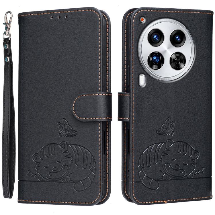 Cat Butterfly Embossed RFID Vegan Leather Phone Case with Strap, For Tecno Pova 7 4G, For Tecno Spark Go 2025 / Infinix Hot 60i, For Tecno Spark 10 Pro Magic, For Tecno Camon 30 Premier 5G, For Tecno Spark 20 Pro+, For Tecno Spark 20 Pro / Infinix Hot ...
