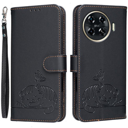 Cat Butterfly Embossed RFID Vegan Leather Phone Case with Strap, For Tecno Pova 7 4G, For Tecno Spark Go 2025 / Infinix Hot 60i, For Tecno Spark 10 Pro Magic, For Tecno Camon 30 Premier 5G, For Tecno Spark 20 Pro+, For Tecno Spark 20 Pro / Infinix Hot ...