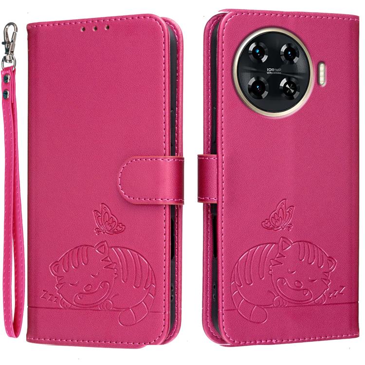 Cat Butterfly Embossed RFID Vegan Leather Phone Case with Strap, For Tecno Pova 7 4G, For Tecno Spark Go 2025 / Infinix Hot 60i, For Tecno Spark 10 Pro Magic, For Tecno Camon 30 Premier 5G, For Tecno Spark 20 Pro+, For Tecno Spark 20 Pro / Infinix Hot ...