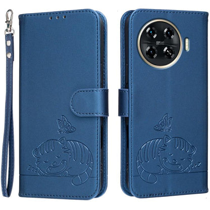 Cat Butterfly Embossed RFID Vegan Leather Phone Case with Strap, For Tecno Pova 7 4G, For Tecno Spark Go 2025 / Infinix Hot 60i, For Tecno Spark 10 Pro Magic, For Tecno Camon 30 Premier 5G, For Tecno Spark 20 Pro+, For Tecno Spark 20 Pro / Infinix Hot ...