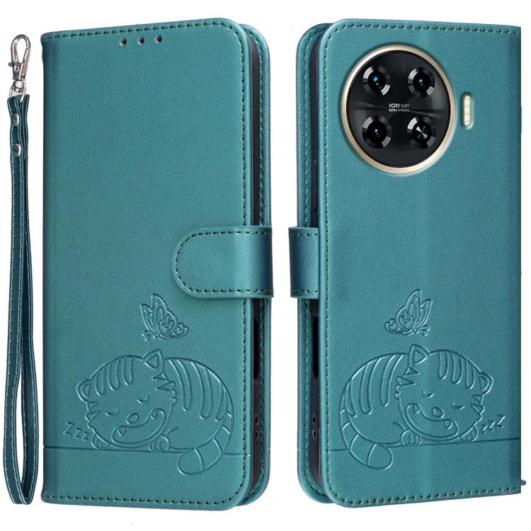 Cat Butterfly Embossed RFID Vegan Leather Phone Case with Strap, For Tecno Pova 7 4G, For Tecno Spark Go 2025 / Infinix Hot 60i, For Tecno Spark 10 Pro Magic, For Tecno Camon 30 Premier 5G, For Tecno Spark 20 Pro+, For Tecno Spark 20 Pro / Infinix Hot ...