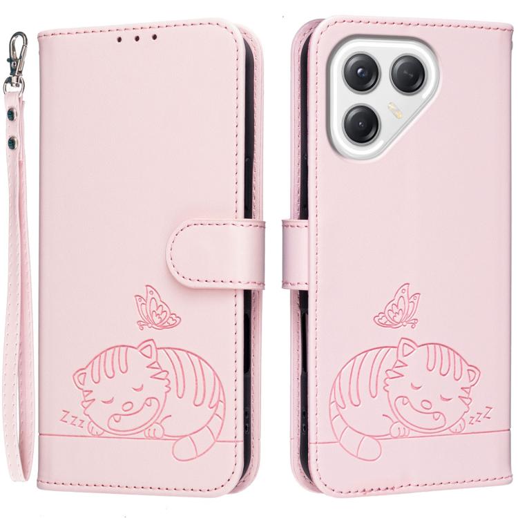 Cat Butterfly Embossed RFID Vegan Leather Phone Case with Strap, For Tecno Pova 7 4G, For Tecno Spark Go 2025 / Infinix Hot 60i, For Tecno Spark 10 Pro Magic, For Tecno Camon 30 Premier 5G, For Tecno Spark 20 Pro+, For Tecno Spark 20 Pro / Infinix Hot ...