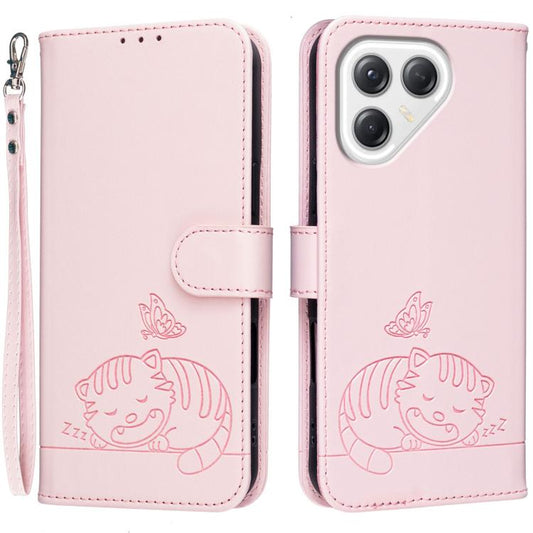 Cat Butterfly Embossed RFID Vegan Leather Phone Case with Strap, For Tecno Pova 7 4G, For Tecno Spark Go 2025 / Infinix Hot 60i, For Tecno Spark 10 Pro Magic, For Tecno Camon 30 Premier 5G, For Tecno Spark 20 Pro+, For Tecno Spark 20 Pro / Infinix Hot ...