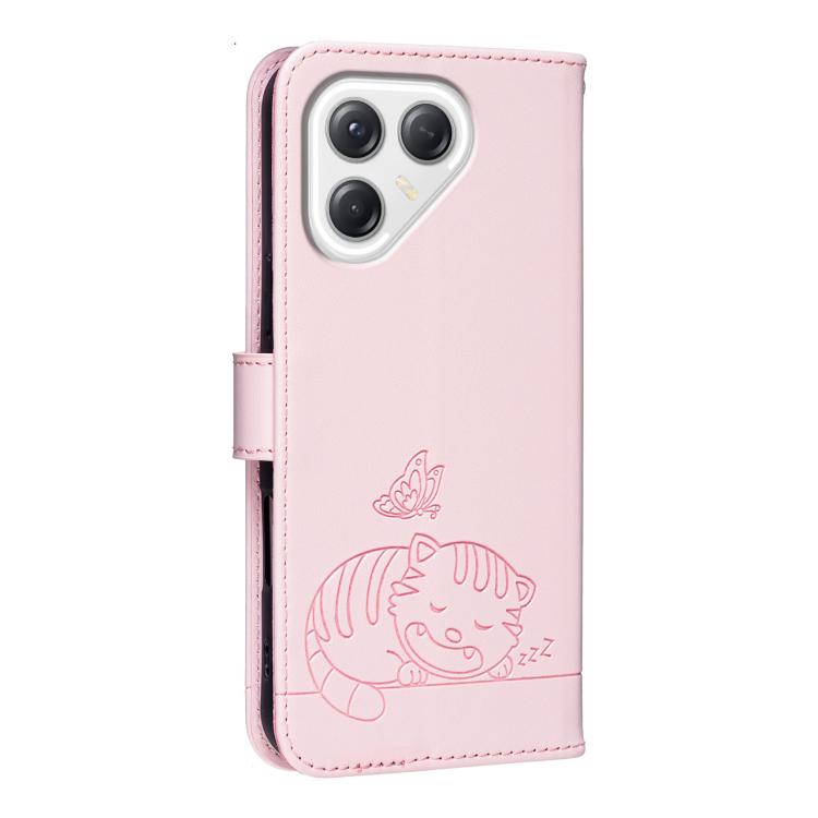 Cat Butterfly Embossed RFID Vegan Leather Phone Case with Strap, For Tecno Pova 7 4G, For Tecno Spark Go 2025 / Infinix Hot 60i, For Tecno Spark 10 Pro Magic, For Tecno Camon 30 Premier 5G, For Tecno Spark 20 Pro+, For Tecno Spark 20 Pro / Infinix Hot ...