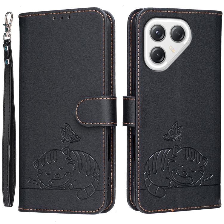Cat Butterfly Embossed RFID Vegan Leather Phone Case with Strap, For Tecno Pova 7 4G, For Tecno Spark Go 2025 / Infinix Hot 60i, For Tecno Spark 10 Pro Magic, For Tecno Camon 30 Premier 5G, For Tecno Spark 20 Pro+, For Tecno Spark 20 Pro / Infinix Hot ...