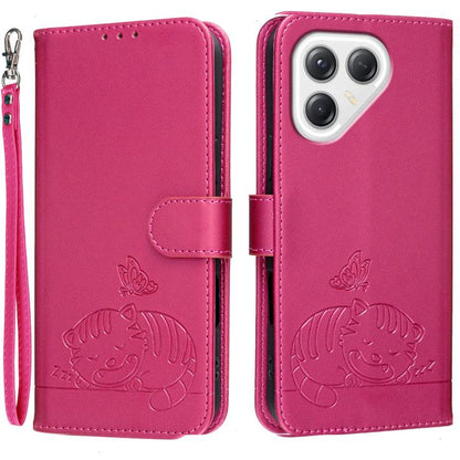 Cat Butterfly Embossed RFID Vegan Leather Phone Case with Strap, For Tecno Pova 7 4G, For Tecno Spark Go 2025 / Infinix Hot 60i, For Tecno Spark 10 Pro Magic, For Tecno Camon 30 Premier 5G, For Tecno Spark 20 Pro+, For Tecno Spark 20 Pro / Infinix Hot ...