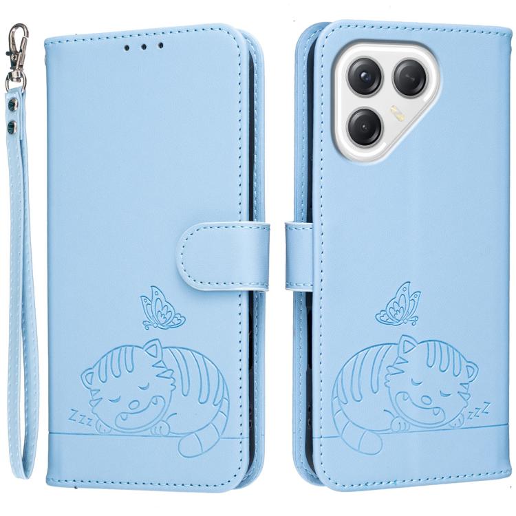 Cat Butterfly Embossed RFID Vegan Leather Phone Case with Strap, For Tecno Pova 7 4G, For Tecno Spark Go 2025 / Infinix Hot 60i, For Tecno Spark 10 Pro Magic, For Tecno Camon 30 Premier 5G, For Tecno Spark 20 Pro+, For Tecno Spark 20 Pro / Infinix Hot ...