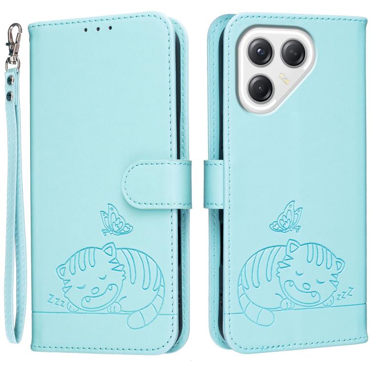 Cat Butterfly Embossed RFID Vegan Leather Phone Case with Strap, For Tecno Pova 7 4G, For Tecno Spark Go 2025 / Infinix Hot 60i, For Tecno Spark 10 Pro Magic, For Tecno Camon 30 Premier 5G, For Tecno Spark 20 Pro+, For Tecno Spark 20 Pro / Infinix Hot ...
