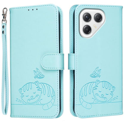 Cat Butterfly Embossed RFID Vegan Leather Phone Case with Strap, For Tecno Pova 7 4G, For Tecno Spark Go 2025 / Infinix Hot 60i, For Tecno Spark 10 Pro Magic, For Tecno Camon 30 Premier 5G, For Tecno Spark 20 Pro+, For Tecno Spark 20 Pro / Infinix Hot ...