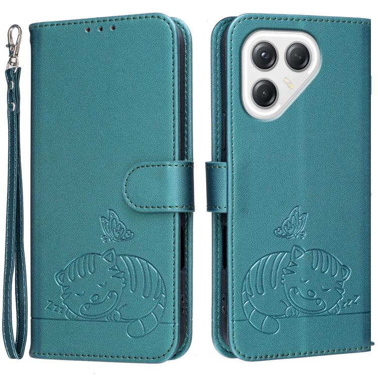 Cat Butterfly Embossed RFID Vegan Leather Phone Case with Strap, For Tecno Pova 7 4G, For Tecno Spark Go 2025 / Infinix Hot 60i, For Tecno Spark 10 Pro Magic, For Tecno Camon 30 Premier 5G, For Tecno Spark 20 Pro+, For Tecno Spark 20 Pro / Infinix Hot ...