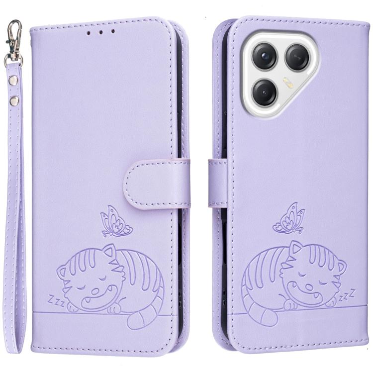 Cat Butterfly Embossed RFID Vegan Leather Phone Case with Strap, For Tecno Pova Curve 2 5G, For Tecno Spark 50 4G, For Tecno Camon 50 Pro 4G, For Tecno Camon 50 4G, For Tecno Pova Slim / Spark Slim 5G, For Tecno Spark 40C, For Tecno Pova 7 Pro 5G      ...