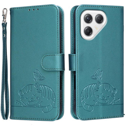 Cat Butterfly Embossed RFID Vegan Leather Phone Case with Strap, For Tecno Pova Curve 2 5G, For Tecno Spark 50 4G, For Tecno Camon 50 Pro 4G, For Tecno Camon 50 4G, For Tecno Pova Slim / Spark Slim 5G, For Tecno Spark 40C, For Tecno Pova 7 Pro 5G      ...