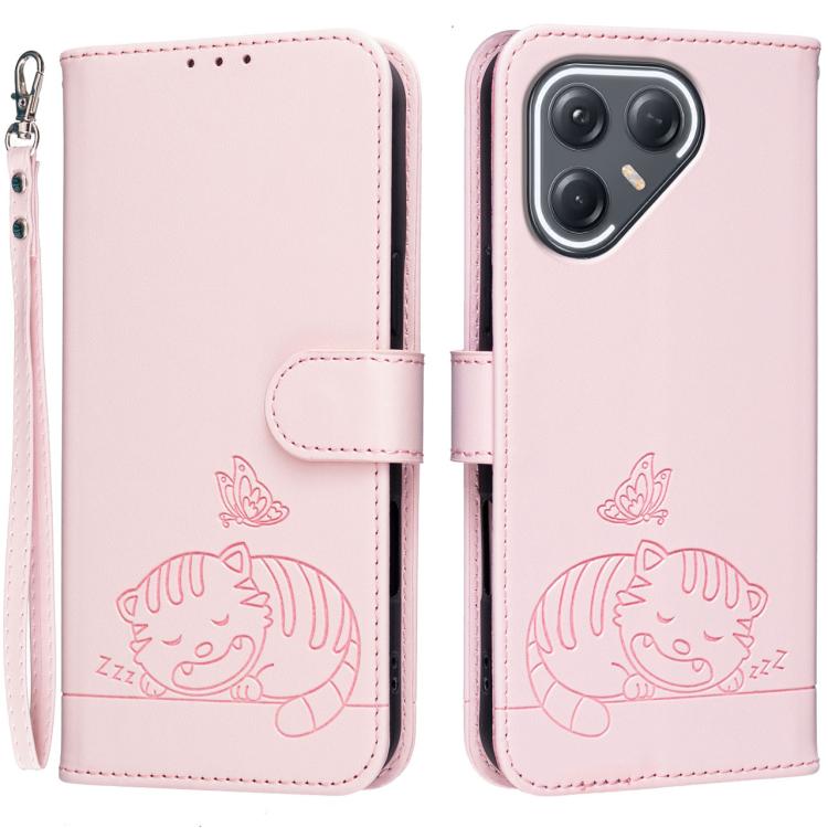 Cat Butterfly Embossed RFID Vegan Leather Phone Case with Strap, For Tecno Pova Curve 2 5G, For Tecno Spark 50 4G, For Tecno Camon 50 Pro 4G, For Tecno Camon 50 4G, For Tecno Pova Slim / Spark Slim 5G, For Tecno Spark 40C, For Tecno Pova 7 Pro 5G      ...