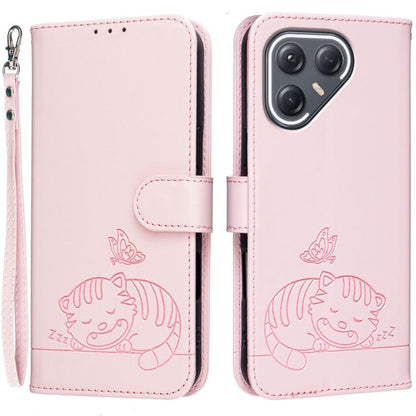 Cat Butterfly Embossed RFID Vegan Leather Phone Case with Strap, For Tecno Pova Curve 2 5G, For Tecno Spark 50 4G, For Tecno Camon 50 Pro 4G, For Tecno Camon 50 4G, For Tecno Pova Slim / Spark Slim 5G, For Tecno Spark 40C, For Tecno Pova 7 Pro 5G      ...