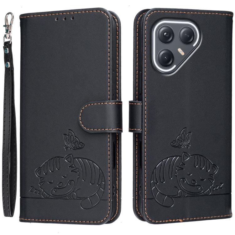 Cat Butterfly Embossed RFID Vegan Leather Phone Case with Strap, For Tecno Pova Curve 2 5G, For Tecno Spark 50 4G, For Tecno Camon 50 Pro 4G, For Tecno Camon 50 4G, For Tecno Pova Slim / Spark Slim 5G, For Tecno Spark 40C, For Tecno Pova 7 Pro 5G      ...