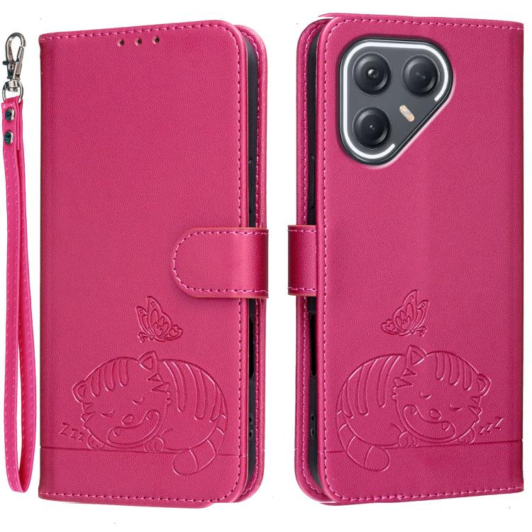 Cat Butterfly Embossed RFID Vegan Leather Phone Case with Strap, For Tecno Pova Curve 2 5G, For Tecno Spark 50 4G, For Tecno Camon 50 Pro 4G, For Tecno Camon 50 4G, For Tecno Pova Slim / Spark Slim 5G, For Tecno Spark 40C, For Tecno Pova 7 Pro 5G      ...