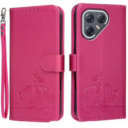 Cat Butterfly Embossed RFID Vegan Leather Phone Case with Strap, For Tecno Pova Curve 2 5G, For Tecno Spark 50 4G, For Tecno Camon 50 Pro 4G, For Tecno Camon 50 4G, For Tecno Pova Slim / Spark Slim 5G, For Tecno Spark 40C, For Tecno Pova 7 Pro 5G      ...