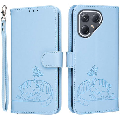 Cat Butterfly Embossed RFID Vegan Leather Phone Case with Strap, For Tecno Pova Curve 2 5G, For Tecno Spark 50 4G, For Tecno Camon 50 Pro 4G, For Tecno Camon 50 4G, For Tecno Pova Slim / Spark Slim 5G, For Tecno Spark 40C, For Tecno Pova 7 Pro 5G      ...