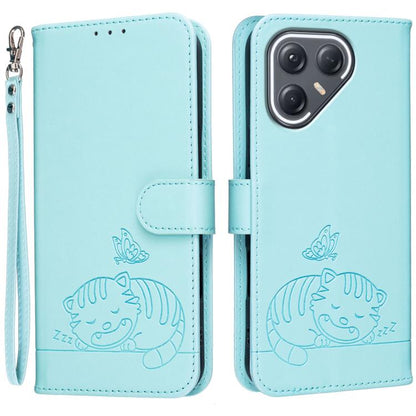 Cat Butterfly Embossed RFID Vegan Leather Phone Case with Strap, For Tecno Pova Curve 2 5G, For Tecno Spark 50 4G, For Tecno Camon 50 Pro 4G, For Tecno Camon 50 4G, For Tecno Pova Slim / Spark Slim 5G, For Tecno Spark 40C, For Tecno Pova 7 Pro 5G      ...