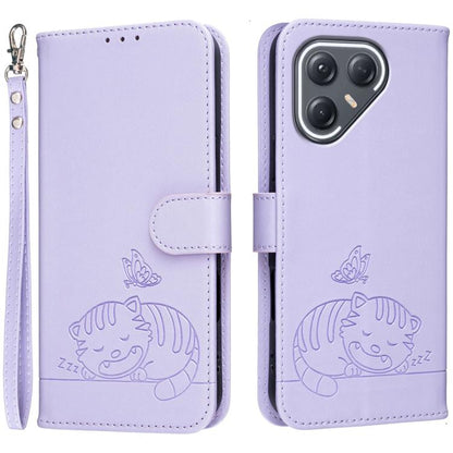 Cat Butterfly Embossed RFID Vegan Leather Phone Case with Strap, For Tecno Pova Curve 2 5G, For Tecno Spark 50 4G, For Tecno Camon 50 Pro 4G, For Tecno Camon 50 4G, For Tecno Pova Slim / Spark Slim 5G, For Tecno Spark 40C, For Tecno Pova 7 Pro 5G      ...