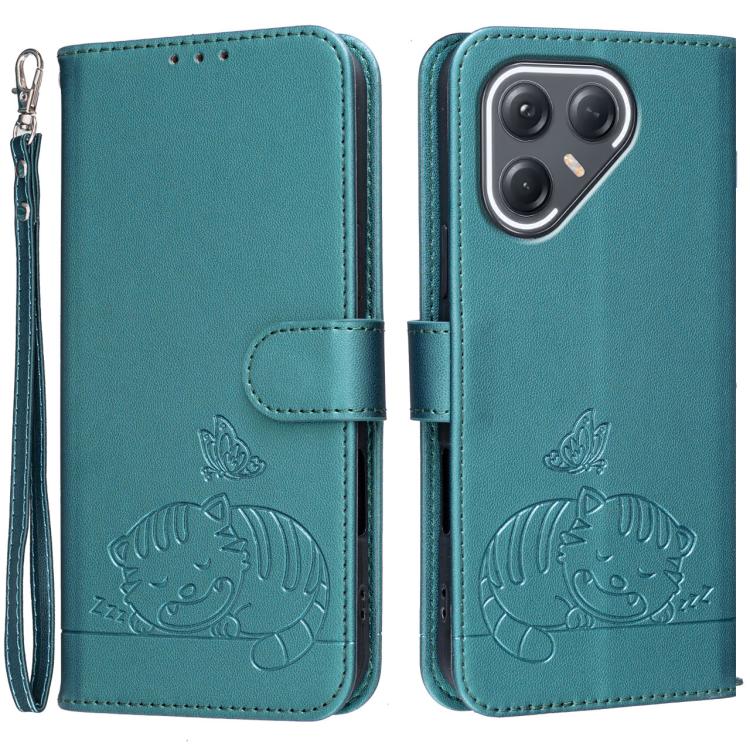 Cat Butterfly Embossed RFID Vegan Leather Phone Case with Strap, For Tecno Pova Curve 2 5G, For Tecno Spark 50 4G, For Tecno Camon 50 Pro 4G, For Tecno Camon 50 4G, For Tecno Pova Slim / Spark Slim 5G, For Tecno Spark 40C, For Tecno Pova 7 Pro 5G      ...