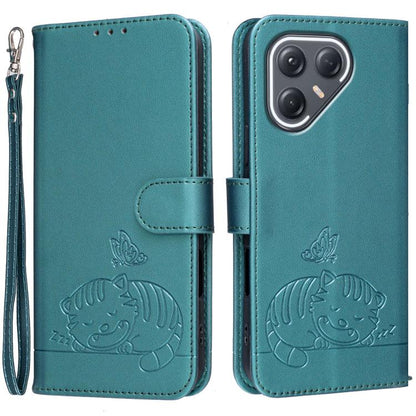 Cat Butterfly Embossed RFID Vegan Leather Phone Case with Strap, For Tecno Pova Curve 2 5G, For Tecno Spark 50 4G, For Tecno Camon 50 Pro 4G, For Tecno Camon 50 4G, For Tecno Pova Slim / Spark Slim 5G, For Tecno Spark 40C, For Tecno Pova 7 Pro 5G      ...