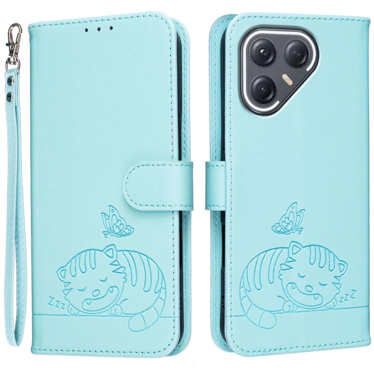 Cat Butterfly Embossed RFID Vegan Leather Phone Case with Strap, For Tecno Pova Curve 2 5G, For Tecno Spark 50 4G, For Tecno Camon 50 Pro 4G, For Tecno Camon 50 4G, For Tecno Pova Slim / Spark Slim 5G, For Tecno Spark 40C, For Tecno Pova 7 Pro 5G      ...