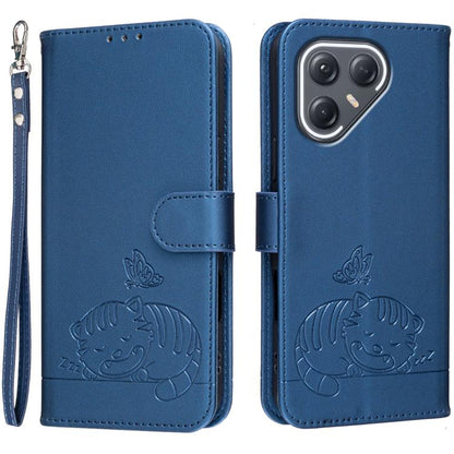 Cat Butterfly Embossed RFID Vegan Leather Phone Case with Strap, For Tecno Pova Curve 2 5G, For Tecno Spark 50 4G, For Tecno Camon 50 Pro 4G, For Tecno Camon 50 4G, For Tecno Pova Slim / Spark Slim 5G, For Tecno Spark 40C, For Tecno Pova 7 Pro 5G      ...