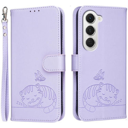 Cat Butterfly Embossed RFID Vegan Leather Phone Case with Strap, For Tecno Pova Curve 2 5G, For Tecno Spark 50 4G, For Tecno Camon 50 Pro 4G, For Tecno Camon 50 4G, For Tecno Pova Slim / Spark Slim 5G, For Tecno Spark 40C, For Tecno Pova 7 Pro 5G      ...