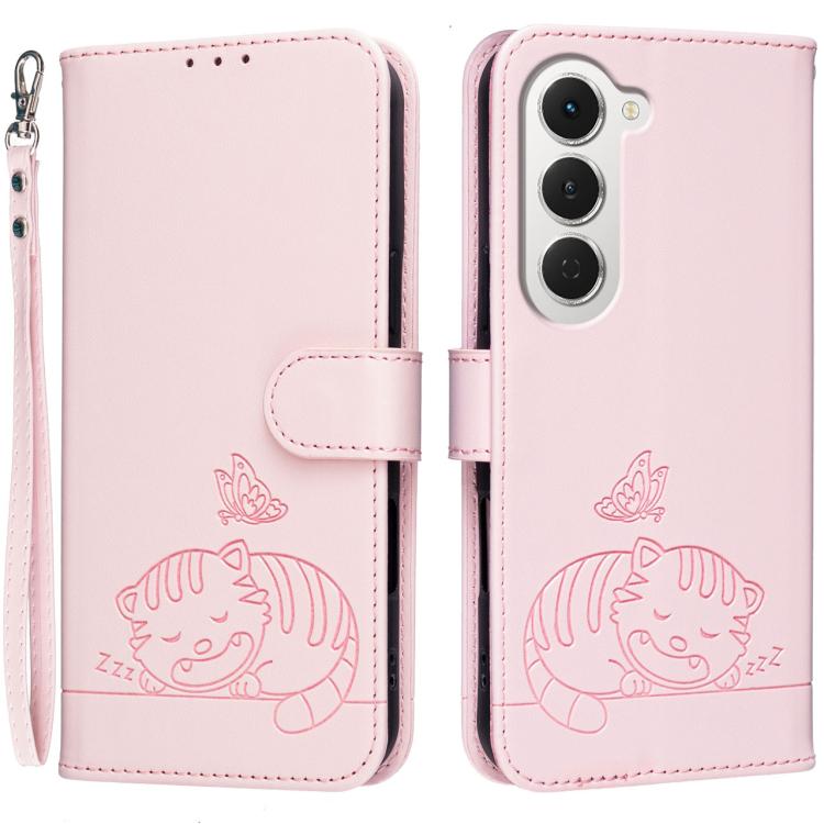 Cat Butterfly Embossed RFID Vegan Leather Phone Case with Strap, For Tecno Pova Curve 2 5G, For Tecno Spark 50 4G, For Tecno Camon 50 Pro 4G, For Tecno Camon 50 4G, For Tecno Pova Slim / Spark Slim 5G, For Tecno Spark 40C, For Tecno Pova 7 Pro 5G      ...
