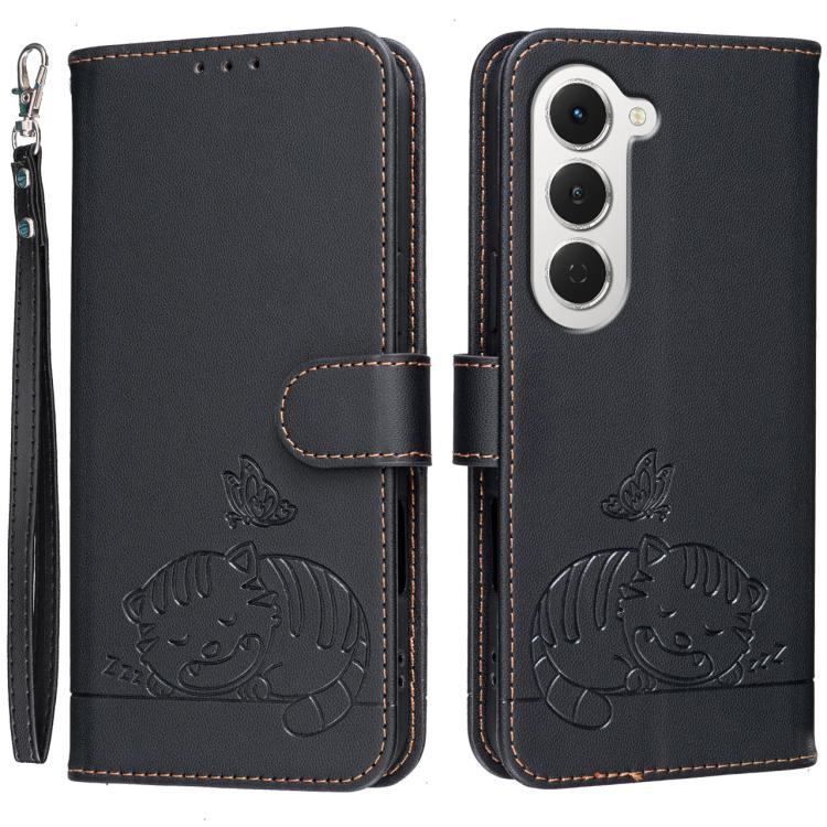 Cat Butterfly Embossed RFID Vegan Leather Phone Case with Strap, For Tecno Pova Curve 2 5G, For Tecno Spark 50 4G, For Tecno Camon 50 Pro 4G, For Tecno Camon 50 4G, For Tecno Pova Slim / Spark Slim 5G, For Tecno Spark 40C, For Tecno Pova 7 Pro 5G      ...