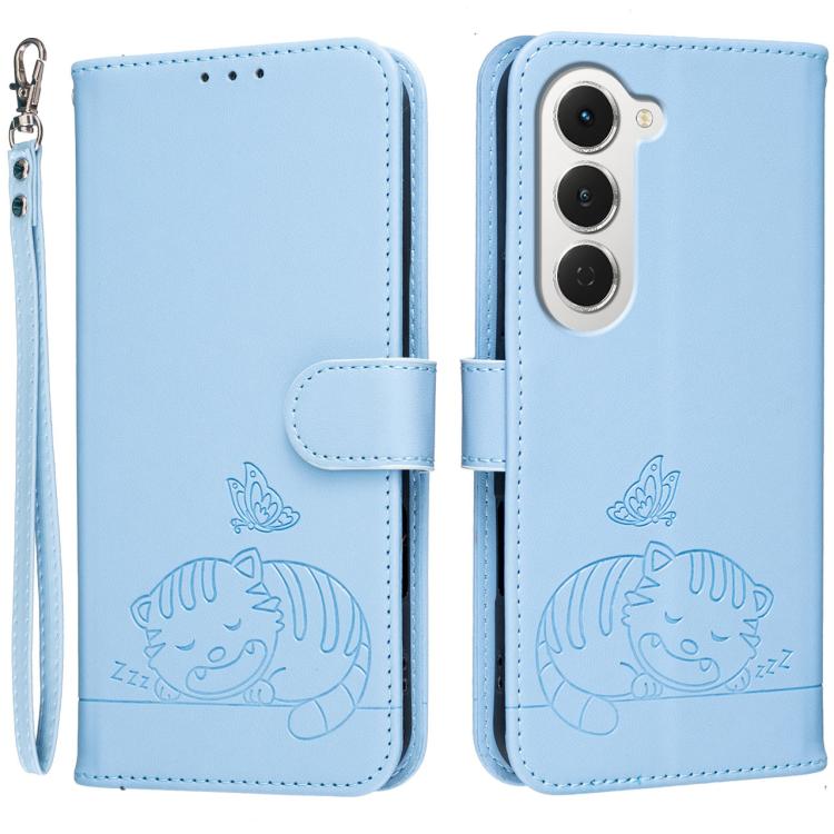 Cat Butterfly Embossed RFID Vegan Leather Phone Case with Strap, For Tecno Pova Curve 2 5G, For Tecno Spark 50 4G, For Tecno Camon 50 Pro 4G, For Tecno Camon 50 4G, For Tecno Pova Slim / Spark Slim 5G, For Tecno Spark 40C, For Tecno Pova 7 Pro 5G      ...