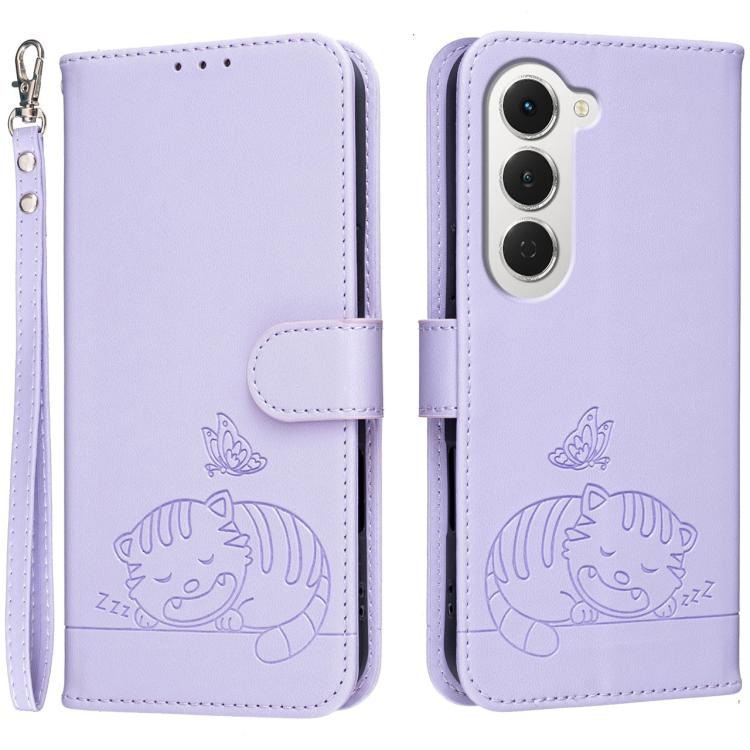 Cat Butterfly Embossed RFID Vegan Leather Phone Case with Strap, For Tecno Pova Curve 2 5G, For Tecno Spark 50 4G, For Tecno Camon 50 Pro 4G, For Tecno Camon 50 4G, For Tecno Pova Slim / Spark Slim 5G, For Tecno Spark 40C, For Tecno Pova 7 Pro 5G      ...