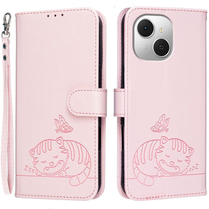 Cat Butterfly Embossed RFID Vegan Leather Phone Case with Strap, For Tecno Pova Curve 2 5G, For Tecno Spark 50 4G, For Tecno Camon 50 Pro 4G, For Tecno Camon 50 4G, For Tecno Pova Slim / Spark Slim 5G, For Tecno Spark 40C, For Tecno Pova 7 Pro 5G      ...