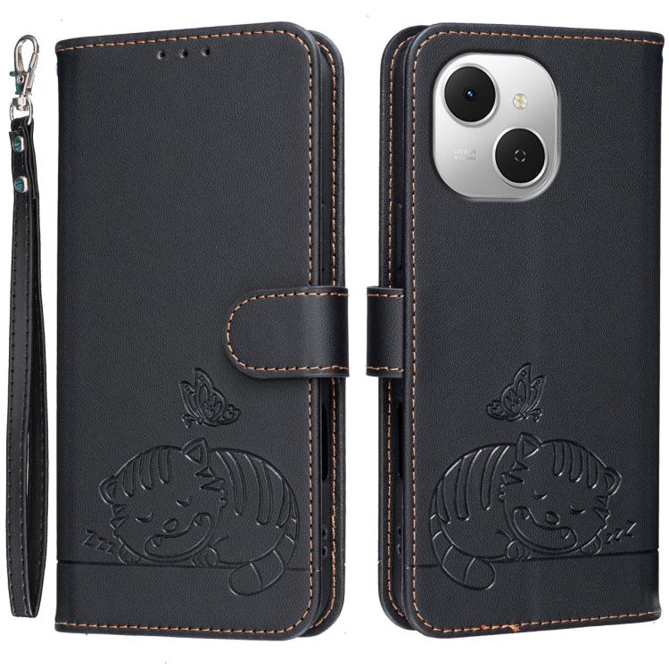 Cat Butterfly Embossed RFID Vegan Leather Phone Case with Strap, For Tecno Pova Curve 2 5G, For Tecno Spark 50 4G, For Tecno Camon 50 Pro 4G, For Tecno Camon 50 4G, For Tecno Pova Slim / Spark Slim 5G, For Tecno Spark 40C, For Tecno Pova 7 Pro 5G      ...