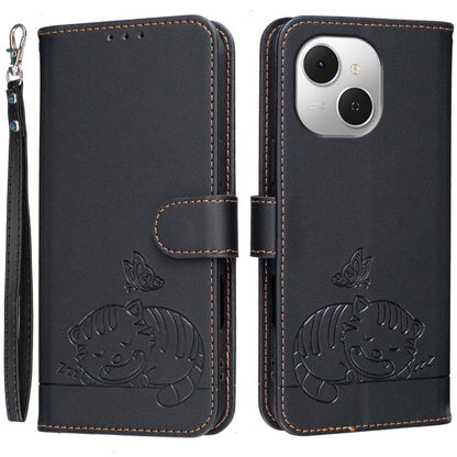 Cat Butterfly Embossed RFID Vegan Leather Phone Case with Strap, For Tecno Pova Curve 2 5G, For Tecno Spark 50 4G, For Tecno Camon 50 Pro 4G, For Tecno Camon 50 4G, For Tecno Pova Slim / Spark Slim 5G, For Tecno Spark 40C, For Tecno Pova 7 Pro 5G      ...