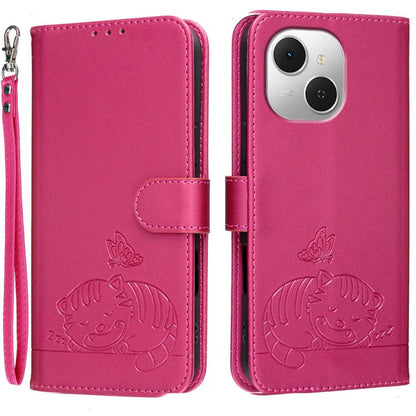 Cat Butterfly Embossed RFID Vegan Leather Phone Case with Strap, For Tecno Pova Curve 2 5G, For Tecno Spark 50 4G, For Tecno Camon 50 Pro 4G, For Tecno Camon 50 4G, For Tecno Pova Slim / Spark Slim 5G, For Tecno Spark 40C, For Tecno Pova 7 Pro 5G      ...