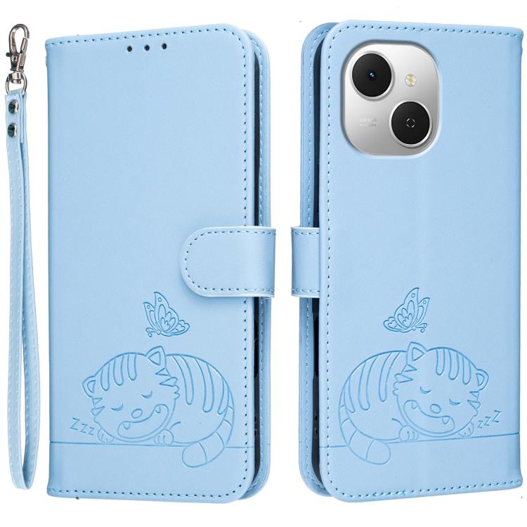 Cat Butterfly Embossed RFID Vegan Leather Phone Case with Strap, For Tecno Pova Curve 2 5G, For Tecno Spark 50 4G, For Tecno Camon 50 Pro 4G, For Tecno Camon 50 4G, For Tecno Pova Slim / Spark Slim 5G, For Tecno Spark 40C, For Tecno Pova 7 Pro 5G      ...