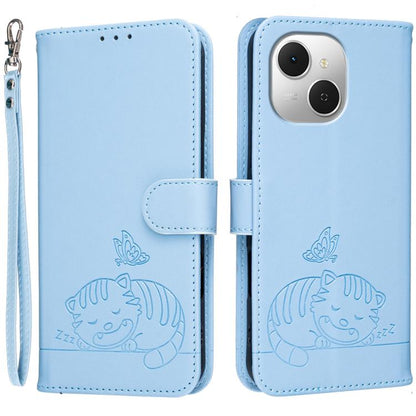 Cat Butterfly Embossed RFID Vegan Leather Phone Case with Strap, For Tecno Pova Curve 2 5G, For Tecno Spark 50 4G, For Tecno Camon 50 Pro 4G, For Tecno Camon 50 4G, For Tecno Pova Slim / Spark Slim 5G, For Tecno Spark 40C, For Tecno Pova 7 Pro 5G      ...