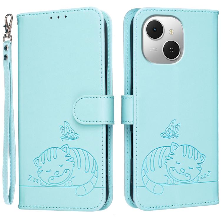 Cat Butterfly Embossed RFID Vegan Leather Phone Case with Strap, For Tecno Pova Curve 2 5G, For Tecno Spark 50 4G, For Tecno Camon 50 Pro 4G, For Tecno Camon 50 4G, For Tecno Pova Slim / Spark Slim 5G, For Tecno Spark 40C, For Tecno Pova 7 Pro 5G      ...